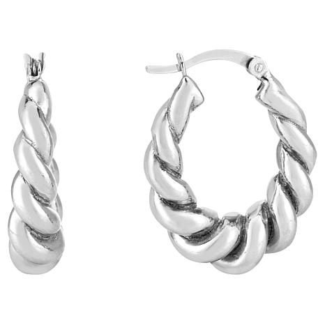 Silver with on sale Rhodium Finish Hoop Earring with Hinged Clasp