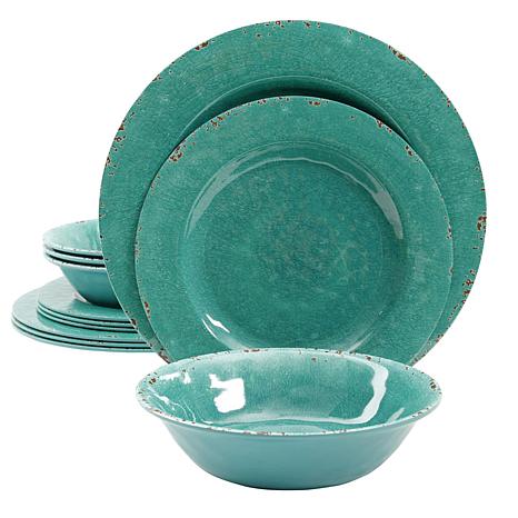 Studio California Mauna Crackle 12-piece Dinnerware Set in Green