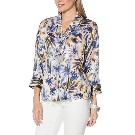 WynneLayers Print Pebbled Satin Button-Up Shirt