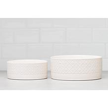 10 Strawberry Street Clermont Paw Pet Dish, White, Set of 2, Large