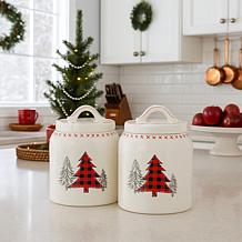 10 Strawberry Street Stitched Tree Christmas Canister, Set of 2