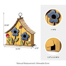 10.5"H Yellow Distressed Solid Wood 2-Story Townhouse Garden Birdhouse