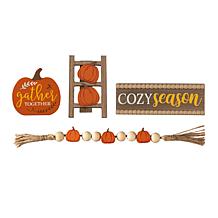 10.75"L Set of 4 Fall Wooden Word Signs Tiered Tray Table Décor