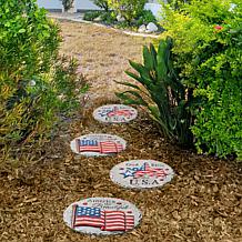 10"D Set of 2 Patriotic/Americana Cement Flag and Stars Stepping Stone