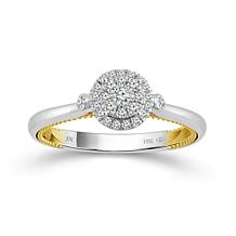 10K Gold 2-Tone 1/5ctw Diamond Pavé Round Cluster Engagement Ring