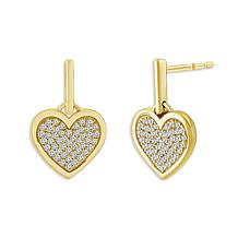 10K Yellow Gold 1/3ctw Pave' Diamond Heart Drop Earrings