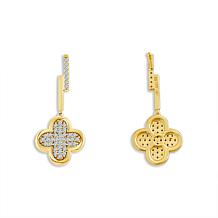 10K Yellow Gold 1/4ctw Pave' Diamond Flower Drop Earrings