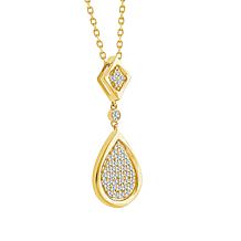 10K Yellow Gold	1/6ctw Diamond Cluster Pear-Shaped Drop Necklace