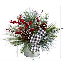 12” Frosted Pinecones and Berries in Vase