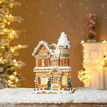 12" H Resin Lighted Christmas Gingerbread House Table Decor