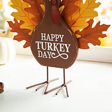12.25"H Wooden and Metal Thanksgiving Turkey Table Decor