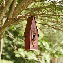 13.25"H Washed Retro Red Distressed Wood Slim Cottage Garden Birdhouse