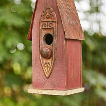 13.25"H Washed Retro Red Distressed Wood Slim Cottage Garden Birdhouse