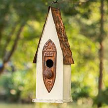 13.25"H Washed White Solid Wood Slim Cottage Outdoor Garden Birdhouse