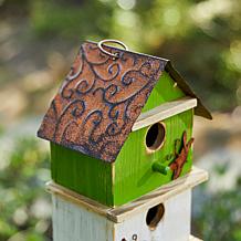 13.75"H Multicolored Distressed Solid Wood Three-Story Villa Birdhouse