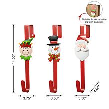 14" H Christmas Metal Elf, Snowman and Santa Wreath Hanger - Set of 3