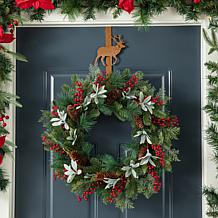 14" H Christmas Tree and Reindeer Metal Wreath Hanger - Set of 2