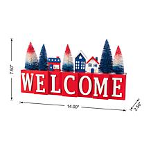 14" Patriotic WELCOME Table Decor with Village Scene