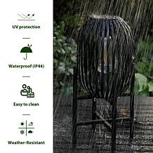 14.25"H Slim-shaped Black Metal Solar Powered Outdoor Lantern w/Stand