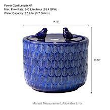 14.75"H Cobalt Blue Birds Leaf Pattern Ceramic Fountain, Pump & Light