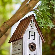 14.75"H Washed White Distressed Solid Wood "HOME" Garden Birdhouse