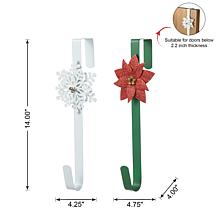 14"H Christmas Snowflake and Poinsettia Metal Wreath Hanger - Set of 2