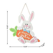 14"H Happy Easter Wooden Bunny and Carrot Door Hanger