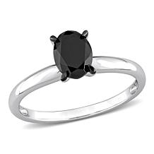 14K Gold 0.95ct Black Diamond Oval Solitaire Engagement Ring
