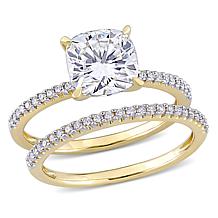 14K Gold 2ctw Moissanite and .23ctw Diamond Cushion 2pc Ring Set