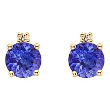 14K Gold 4mm Round Tanzanite and Diamond Accent Stud Earrings