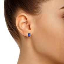 14K Gold 6x4mm Emerald-Cut Tanzanite and Diamond Accent Stud Earrings