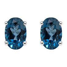 14K Gold 6x4mm Oval-Cut London Blue Topaz Stud Earrings