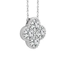 14K White Gold 1ctw Diamond Clover Drop Necklace