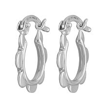 14K White Gold Polished Flower Hoop Earrings