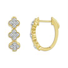 14K Yellow Gold 1ctw Flower Design Hoop Earrings
