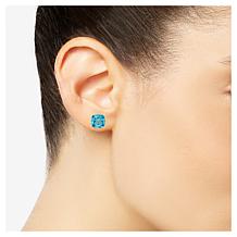 14K Yellow Gold 6mm Cushion-Cut Blue Topaz Stud Earrings