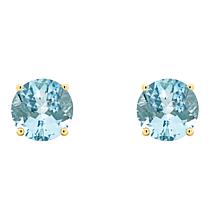 14K Yellow Gold 7mm Round Aquamarine Stud Earrings