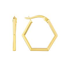 14K Yellow Gold Hexagon Hoop Earrings