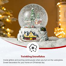 150mm Resin Lighted Musical Christmas Snowflakes Village Water Globe