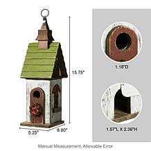 15.75"H White and Green Solid Wood Decorative Outdoor Garden Birdhouse