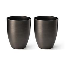 16.75"H Set of 2 Black Eco-Friendly Resin and Stone Faux Steel Planter