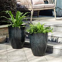 16.75"H Set of 2 Eco-Friendly PE and Stone Faux Ceramic Tall Planter