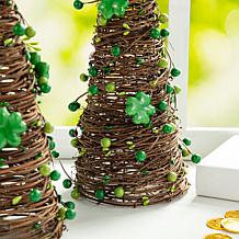 16"H St. Patrick's Rattan Shamrock and Berries Table Tree - Set of 2