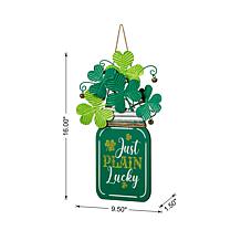 16"H St. Patrick's Wooden/Metal Mason Jar with Shamrock Door Hanger