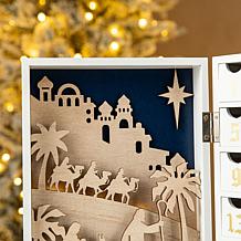 17" L Lighted Wooden Christmas Nativity Advent Calendar