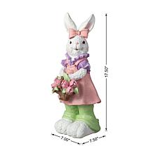 17.5"H Easter Resin Bunny Girl Table Decor with Flower Basket