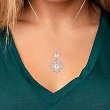 18" 4-6mm Cultured Pearl and Created Sapphire Quatrefoil Necklace