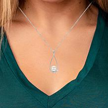 18" 8-8.5mm Cultured Pearl and White Topaz Floating Drop Necklace