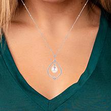 18" 9-10mm Cultured Pearl and White Topaz Open Pear Drop Necklace