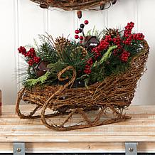 18” Christmas Sleigh with Pine, Pinecones and Berries